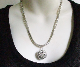 Disco Ball Rhinestone Encrusted Bauble Pendant and Chain Necklace Vintage - $28.49