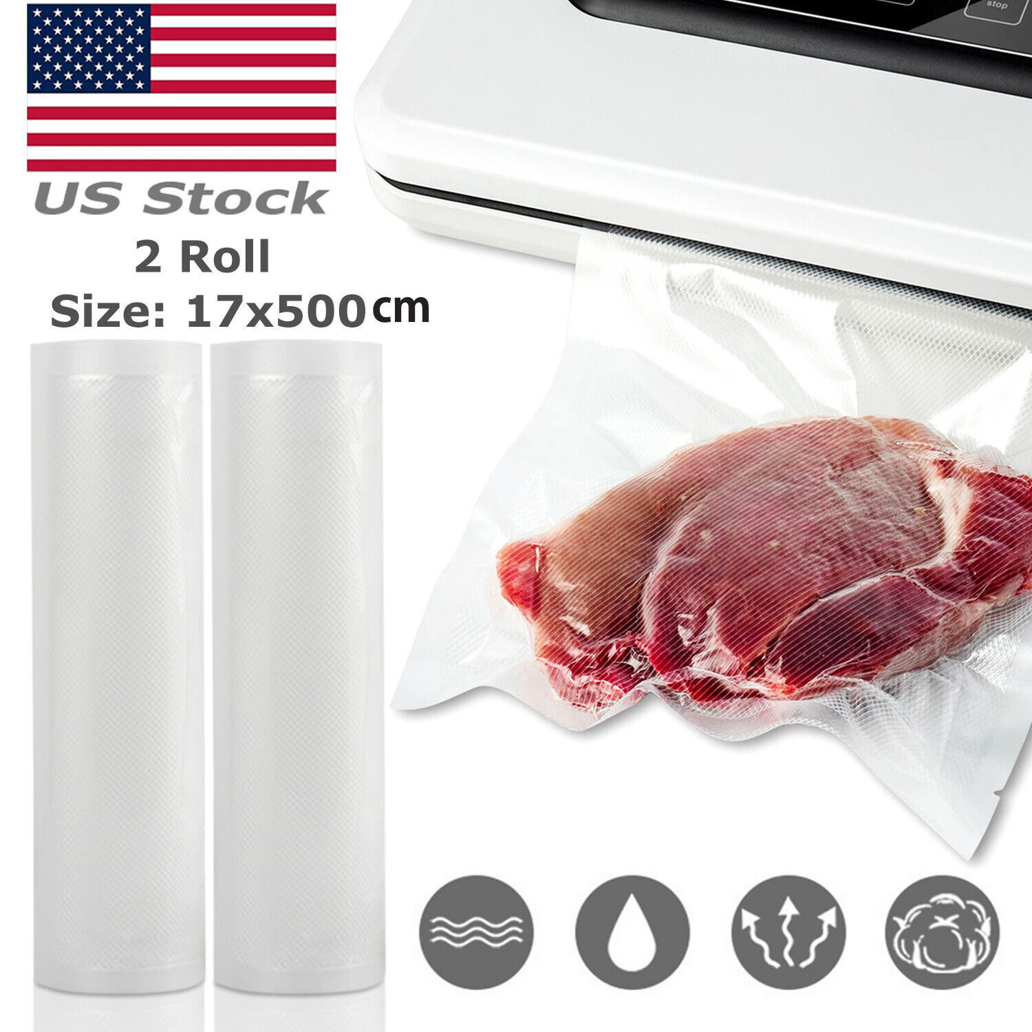 2 Rolls 7"X196" Vacuum Sealer Bags Food Seal Bag For Kitchen Universal Sealer - $25.65