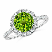 ANGARA Round Peridot Halo Ring with Diamond Accents for Women in 14K Solid Gold - £1,636.32 GBP