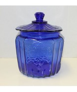 Cobalt Blue Glass Biscuit Cookie Jar Mayfair Open Rose Depression Style Retro - $30.00