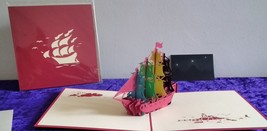 Carrack Sailing Ship 3D Kirigami Pop-up Greeting Card with envelope - £6.99 GBP