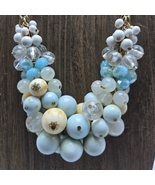 Round Faceted Marbled Beads Necklace Gold Tone Metal Statement Fashion C... - $15.00