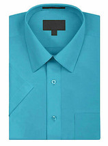 Omega Italy Men&#39;s Short Sleeve Turquoise Regular Fit Dress Shirt w/ Defect 2XL - £7.78 GBP