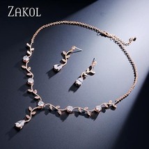 Classic Rose Gold Color Cubic Zirconia Crystal Bridal Jewelry Sets Leaf Shape Ch - $22.19
