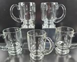 5 Princess House Heritage Large Mugs Set Clear Floral Etch Footed Handle... - $125.60