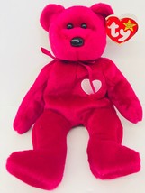 Valentines Day Bear Stuffed Plush Dark Pink Beanie Baby Valentina Present Animal - £14.12 GBP