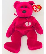 Valentines Day Bear Stuffed Plush Dark Pink Beanie Baby Valentina Presen... - £15.02 GBP