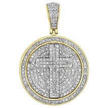 1.80CT Round Cut Diamond 14K Yellow Gold Over Cross Cirlce Medallion Pendant - £120.31 GBP