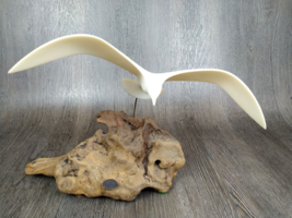 1970s John Perry Flying White Seagull Kinetic Sculpture 16&quot; Burl Wood Dr... - $79.19
