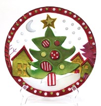 Glass Fusion Christmas Tree Houses Round Platter 11&quot; Silverstri Lori Sie... - $26.72