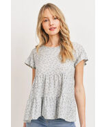 Women&#39;s Dot Textured Print Jersey Ruffled Short Sleeve Top - $38.77 CAD