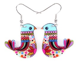 New Colorful Bird Earrings Dangle Drop Vintage Print Boho Trendy Jewelry Fashion - £14.82 GBP