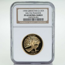 1998 Gibraltar 1/2 Oz. .9999 Gold 1/2 Crown Peacock NGC PF69 Ultra Cameo KM-732 - £1,946.45 GBP