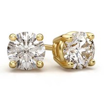 GRA Cert. Real 2ct TW Moissanite Solitaire 14K Yellow Gold Silver Stud Earrings - £73.86 GBP