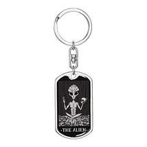 Tarot Card The Alien Swivel Keychain Dog Tag Stainless Steel or 18k Gold - £35.52 GBP