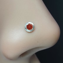 925 Real Silver Single Stone Nose Stud Red CZ Corkscrew nose ring L Bend - £11.99 GBP