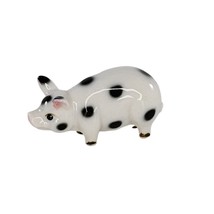 Vintage Bug House Spotted Pig White Black Miniature Bone China Figurine Japan - £10.38 GBP