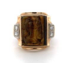 Authenticity Guarantee 
10k Yellow Gold Genuine Natural Tiger&#39;s Eye Cameo Men... - £451.68 GBP