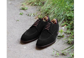 Genuine Suede Leather Black Color Apron Toe Men Oxford Lace Up Handmade Shoes - £119.89 GBP+