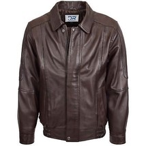 DR107 Men&#39;s Leather Classic Blouson Jacket Brown - £170.59 GBP