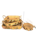 4 Nesting Wicker (Pyrex) Casserole Carrier Holders Raffia Burlap Lined B... - $20.55 CAD
