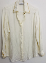 Christopher Banks Long Sleeve Top Blouse Ivory Gold Embroidered Button Up Size M - £14.62 GBP