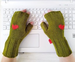 Fingerless Gloves Wool Hand Knit Fingerless Gloves for Women Arm Warmers - $29.39