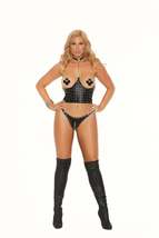 Elegant Moments Leather cupless chain top with nail heads and lyrca zip back clo - £34.21 GBP