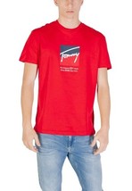 Tommy Hilfiger Jeans Men T-Shirt Red Designer Logo Tee 2025 Collection - $52.04 CAD
