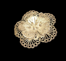Silver Gold FLOWER FILIGREE Designer Pin Jewelry Marked 925 on back  1.5 inches - £54.78 GBP