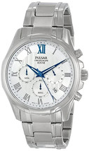 Pulsar PT3399 Men&#39;sChronograph Silver Dial Stainless Steel Silver Dress Watch - £63.14 GBP