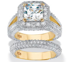 Princess Cut Cz Wedding Gp 3 Ring Set 14K Gold Sterling Silver 6 7 8 9 10 - £156.44 GBP
