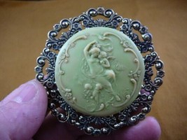 (CL69-1) Cherub angel kiss Lady green gray Cameo brass Pin Pendant brooch angels - £28.40 GBP