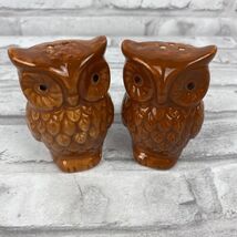 Owl Brown Salt &amp; Pepper Shakers Hoot Fall Thanksgiving Ceramic Hand Painted - $12.39