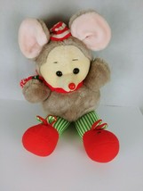 1986 Kmart Dan Dee Gray Christmas Mouse 22&quot; Plush Wearing Slippers Hat &amp;... - £16.22 GBP