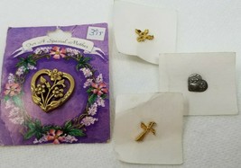 Pins Religious and Love Silver Heart Gold Cross Angel Mother Vintage Set... - £9.65 GBP