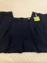 Haggar 48x29 Big &amp; Tall E-CLO™ Stria Dress Pant Blue Pleated Cuffed Clas... - $13.86