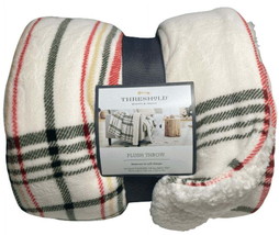 Threshold Rangeley White Plaid Reversible Soft Sherpa Plush Throw Blanket - £10.16 GBP