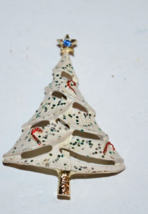 Vtg BJ BEATRIX Christmas Tree Brooch Pin White frosted Estate Signed - £11.34 GBP