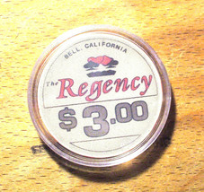 (1) $3. Regency Casino Chip - Bell, California - 1981 - £6.30 GBP