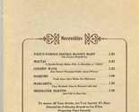 Paul&#39;s Restaurant Menu Calabasas California 1974 Chef Benny Badino  - £14.46 GBP