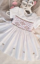 White Smocked Embroidered Baby Girl Dress. Flower Girl Dress. Girl Formal Dress - £32.96 GBP
