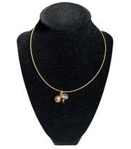 Gold Tone Wire Choker Necklace Bead Pendant Magnetic Closure 16” - £7.75 GBP
