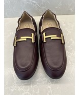 Women’s Dark Burgundy Leather &amp; Gold Tod’s Logo Elastic Back Loafers Siz... - $590.47 CAD