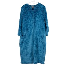 Miss Elaine Fleece Robe PM Womens Blue Teal Zipper Zipper Tassel Pockets - £19.09 GBP