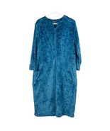 Miss Elaine Fleece Robe PM Womens Blue Teal Zipper Zipper Tassel Pockets - $24.75