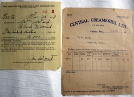 CANADIAN EPHEMERA Central Creameries Alberta C1920 Western Savings Manitoba 1937 - £11.39 GBP