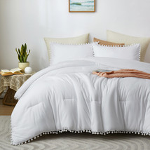 Boho Comforter Set, Boho Bedding set with Pom Poms Fringe Design, 1 Aesthetic Co - £37.45 GBP