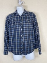 Lucky Brand Women Size M Blue Check Pearl Snap Western Shirt Long Sleeve - £5.85 GBP