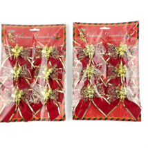 Cal-Best Christmas Decor  Angels w Harps on Red Ribbon Bows 2 Packs Gold... - $15.35